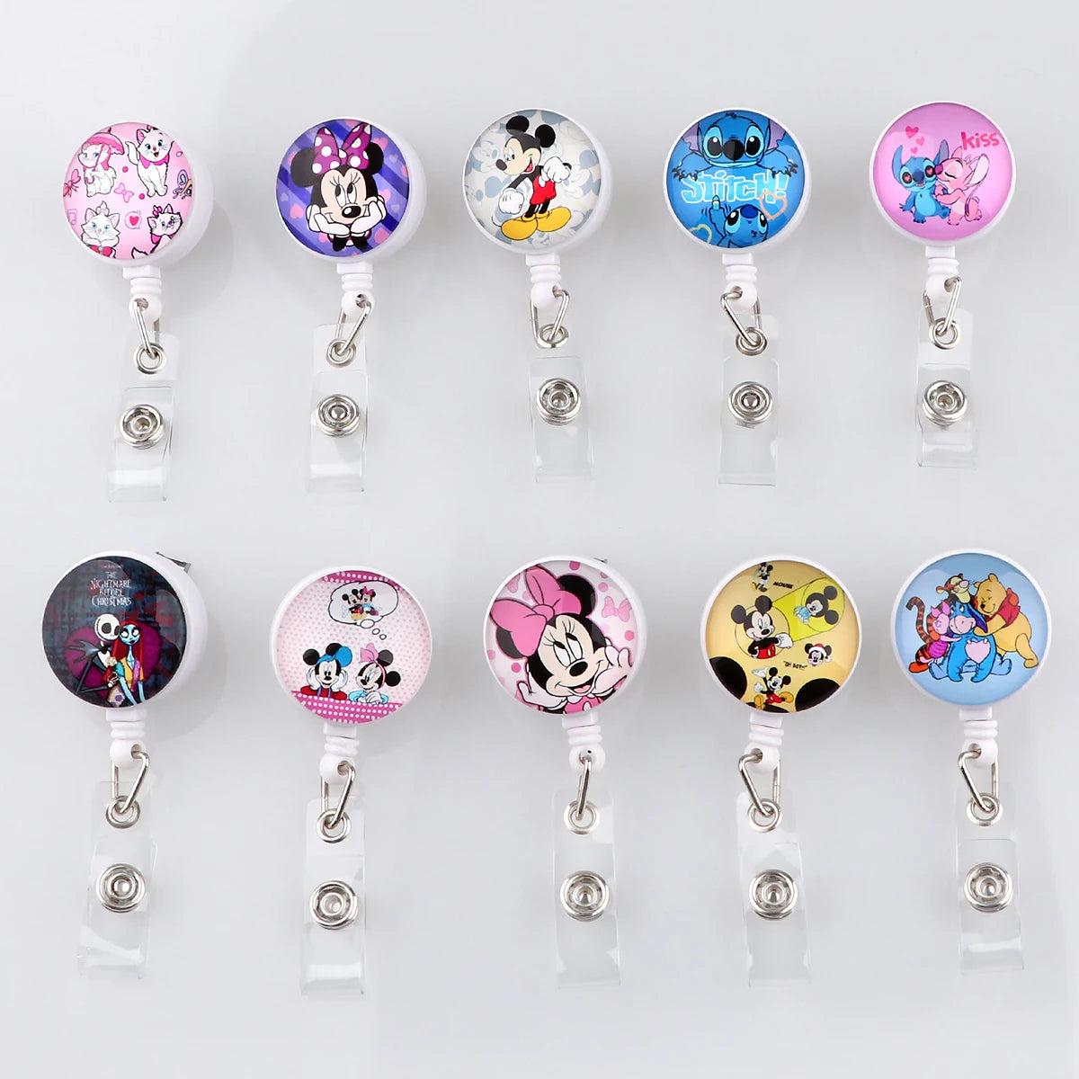 Stitch Mickey Keychain Student IC ID Card Badge Holder Yoda Retractable Nurse Badge Reel Clip Accessory Friend Kids Gift