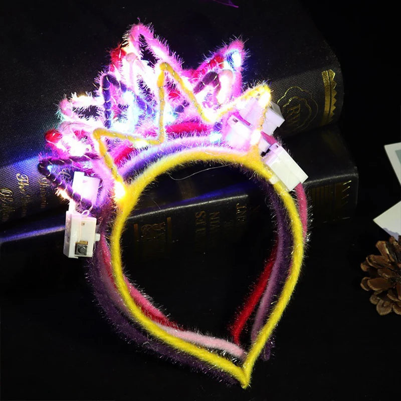 10Pcs LED Glow Cat Bunny Ear Horn Hairband Light Up Flower Rattan Headband Women Girl LED Neon Birthday Wedding Party Supplies