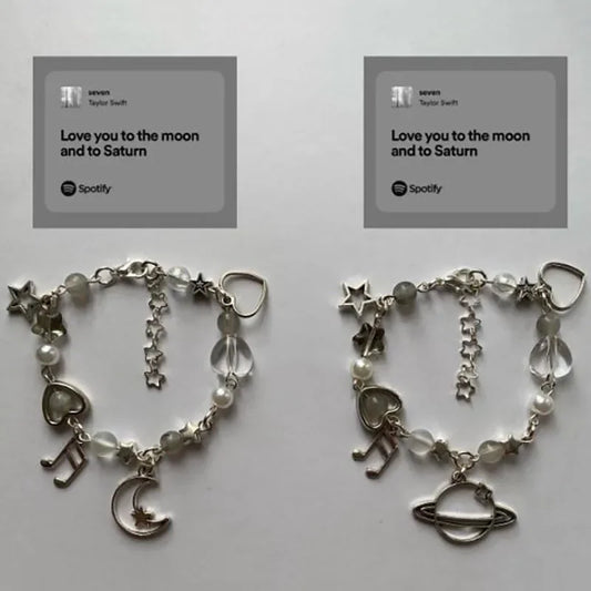 Saturn Moon charm bracelet women Handmade Taylor Swift