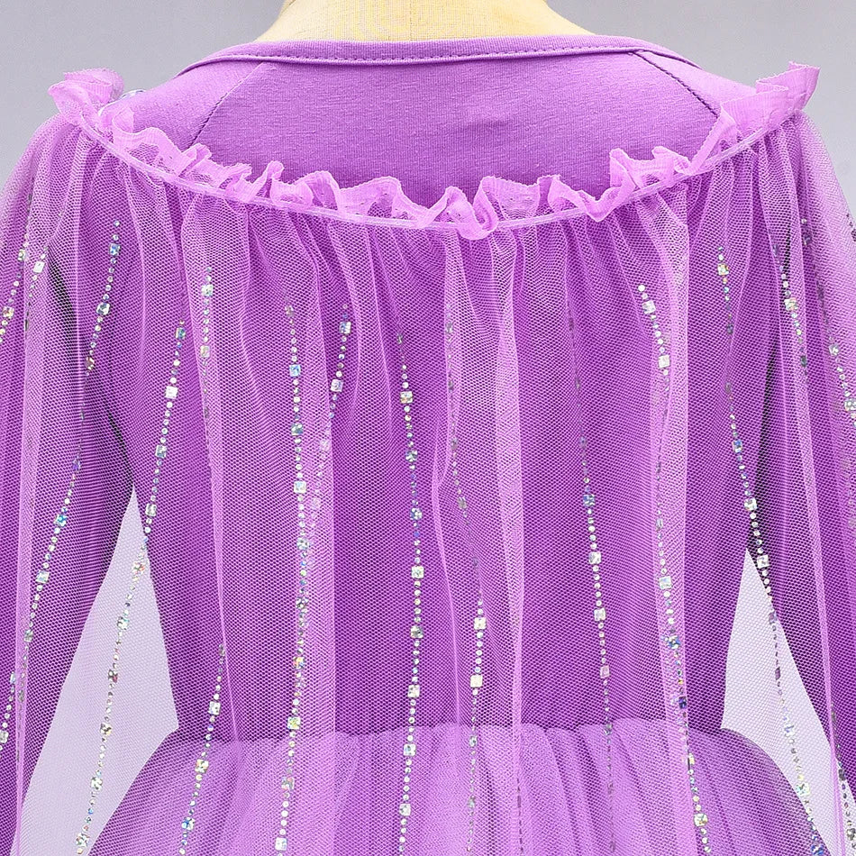 Disney  Elsa Dress Princess Cosplay Purple Sequins Long Sleeves Ball Gown