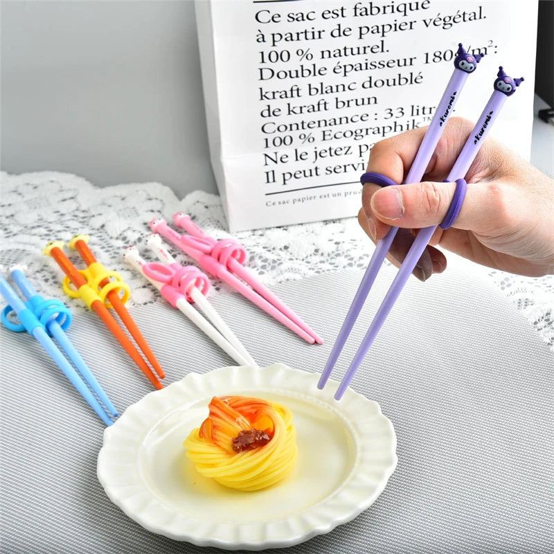 Kawaii Sanrio Hello Kitty Chopsticks Anime Cinnamoroll Kuromi Kids Fast Practice Finger-Cot Chopsticks Tsupplies Ableware Gift