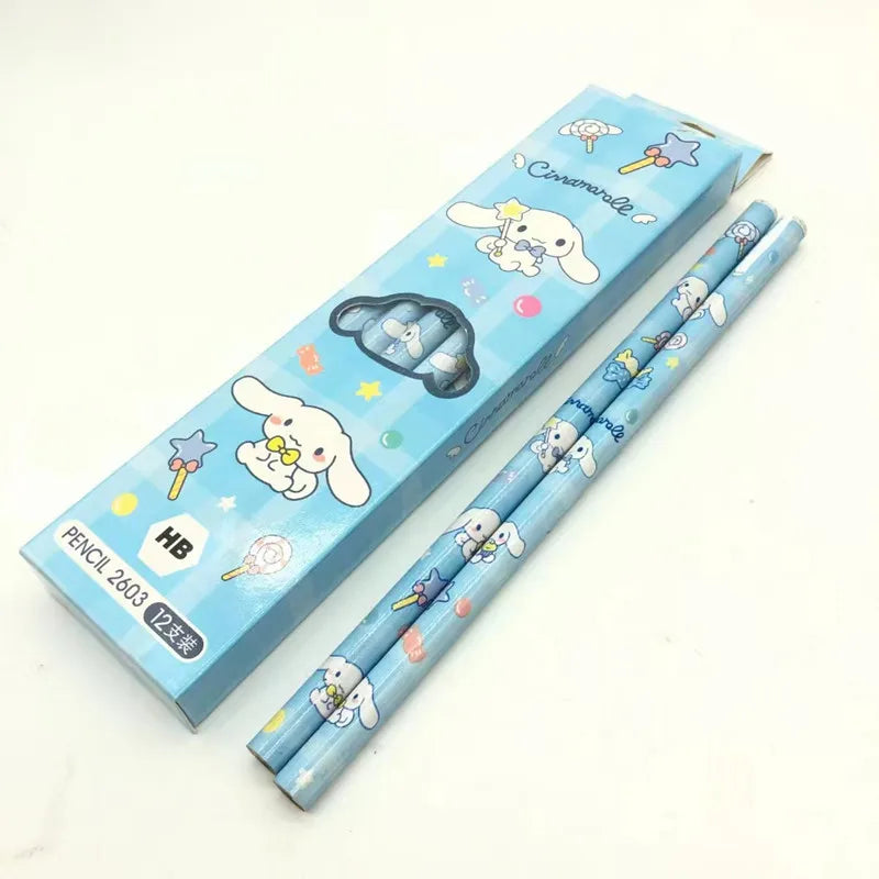 12Pcs Sanrio Pencil Cute Hello Kitty Kuromi Cinnamoroll My Melody Student Stationery School Supplies Student Prize Pencil Gifts
