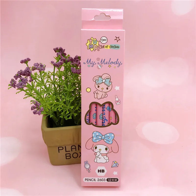 12Pcs Sanrio Pencil Cute Hello Kitty Kuromi Cinnamoroll My Melody Student Stationery School Supplies Student Prize Pencil Gifts