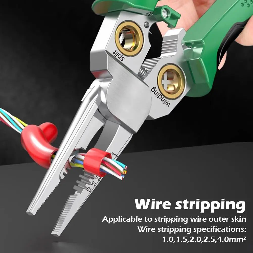 9 In 1 Wire Stripper Stainless Steel Electrician Cable Cutter Wire Crimping Pliers Clamper Splitting Winding Multi Function Tool