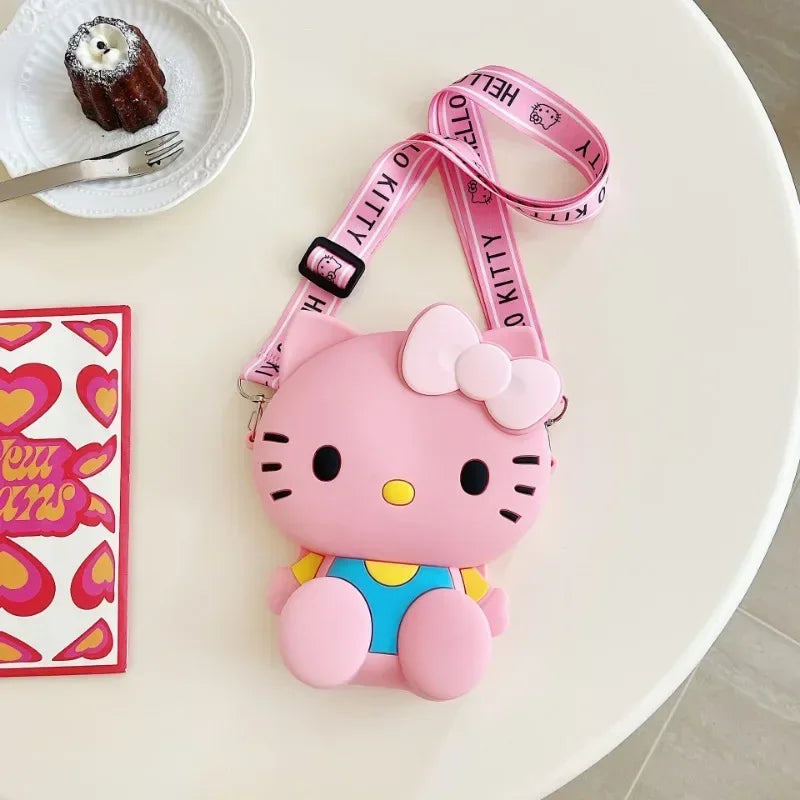 Funny Sanrio Hello Kitty Crossbody Bag for Girls - Cute Cartoon Silicone Coin Purse, Casual Shoulder Bag Kids Holiday Gift