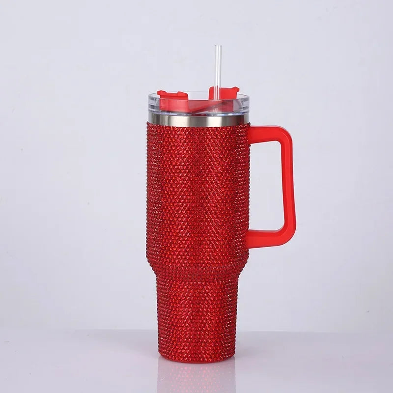 40oz Rhinestone Tumbler Straw Cup Stainless Steel Glitter Diamond Women Coffee Mug Large Travel Car Shiny Thermoses Water Bottle