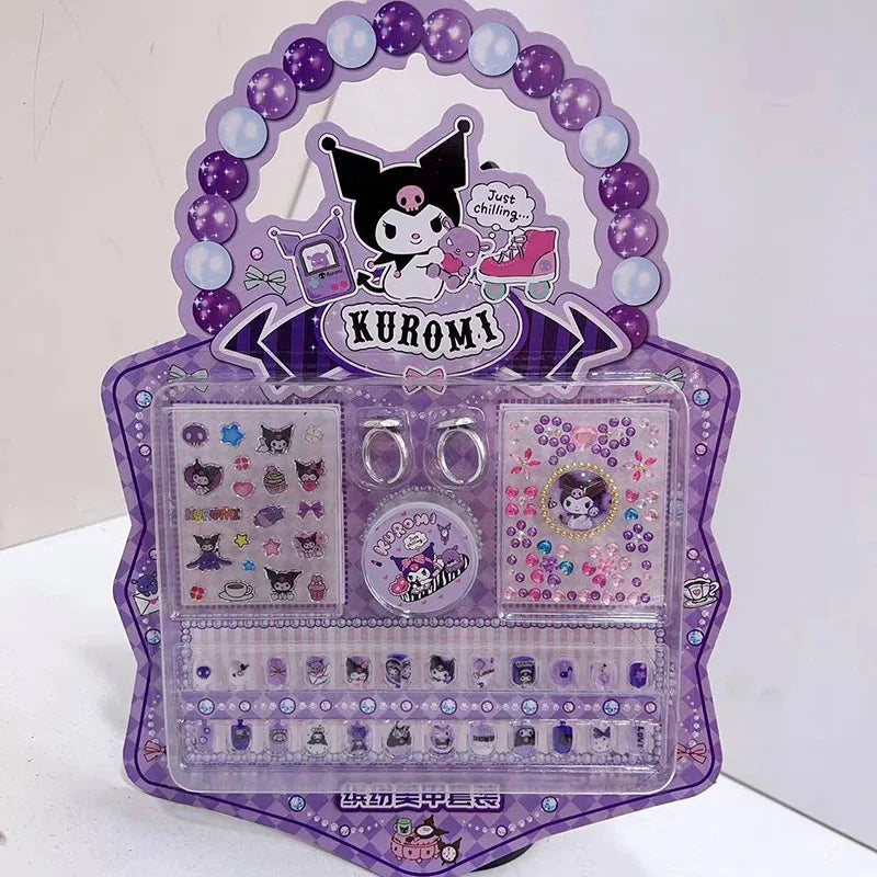 Hello Kitty Nails Decal Kawaii Kuromi Anime Strawberry Bear Kids Elsa Princess Cartoon Ring Stickers Set Toys Gifts
