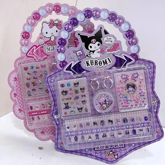 Hello Kitty Nails Decal Kawaii Kuromi Anime Strawberry Bear Kids Elsa Princess Cartoon Ring Stickers Set Toys Gifts