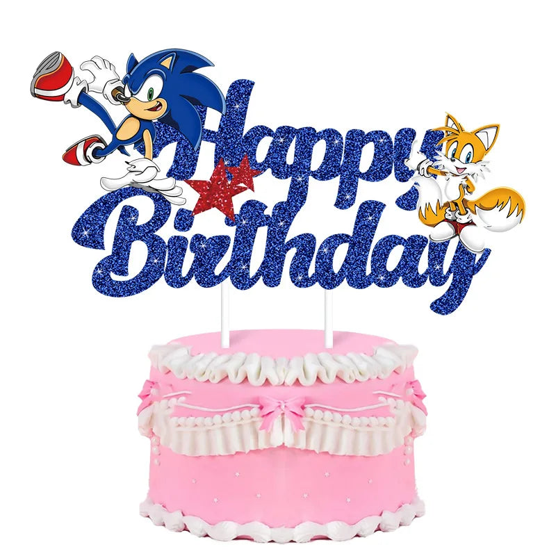 Sonic Cake DecorationHappy Birthday for Kids Birthday Party.