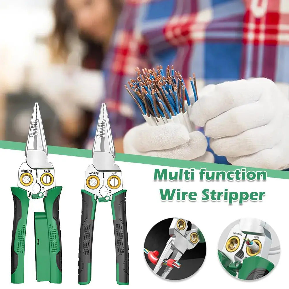 9 In 1 Wire Stripper Stainless Steel Electrician Cable Cutter Wire Crimping Pliers Clamper Splitting Winding Multi Function Tool