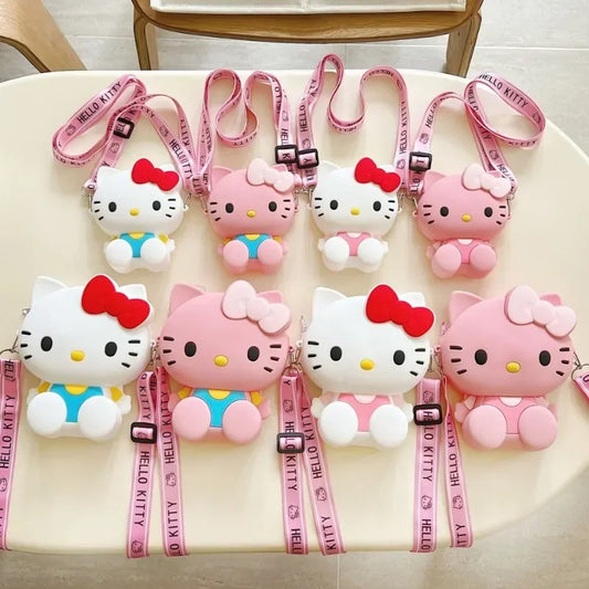 Funny Sanrio Hello Kitty Crossbody Bag for Girls - Cute Cartoon Silicone Coin Purse, Casual Shoulder Bag Kids Holiday Gift