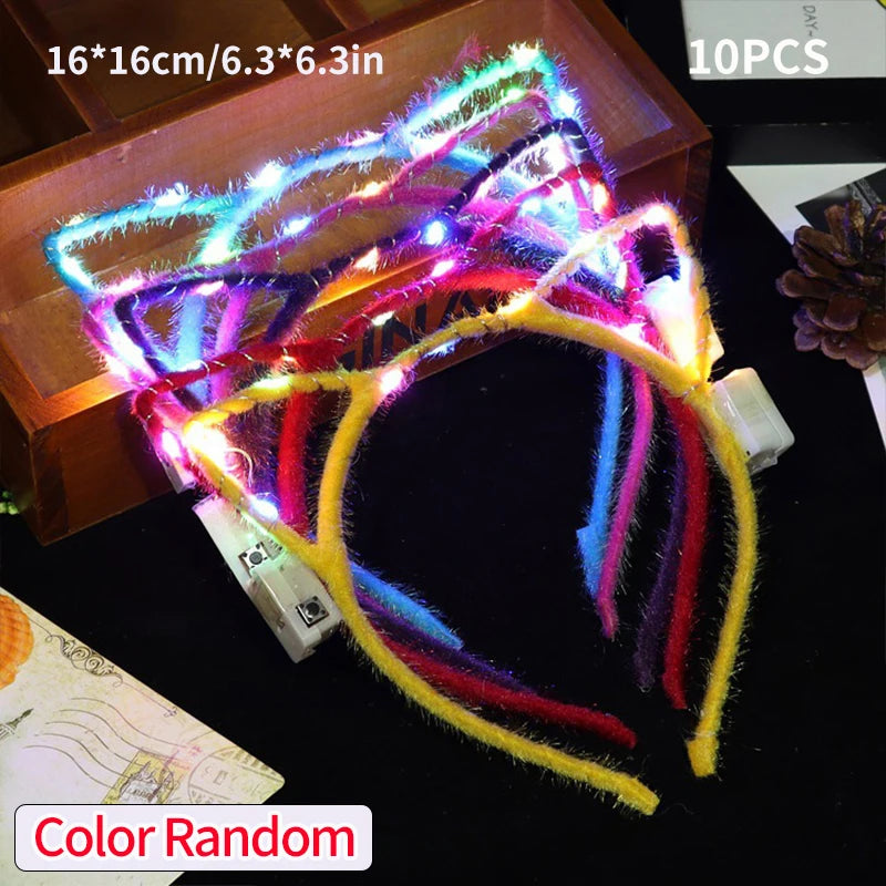 10Pcs LED Glow Cat Bunny Ear Horn Hairband Light Up Flower Rattan Headband Women Girl LED Neon Birthday Wedding Party Supplies