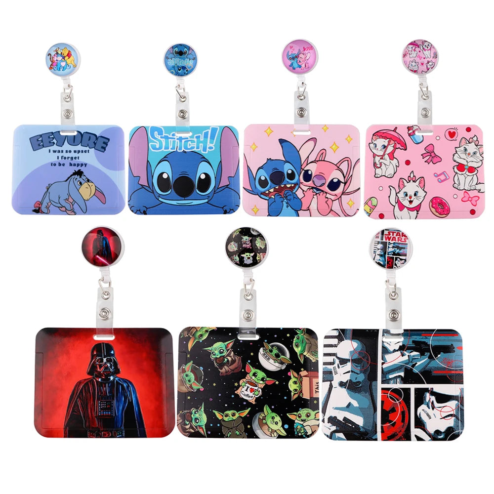 Stitch Mickey Keychain Student IC ID Card Badge Holder Yoda Retractable Nurse Badge Reel Clip Accessory Friend Kids Gift