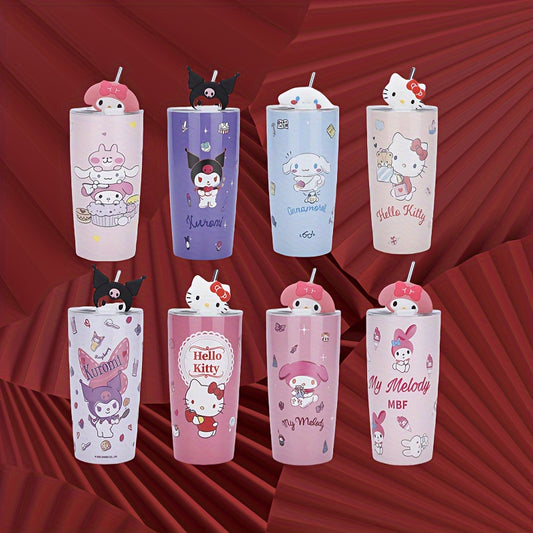 Sanrio Series Kt Cat Yugui Dog Kuromi Melody Outdoor Cup 20.29oz Straw Cup Double-layer Large Capacity Vacuum Cup Car Coffee Cup