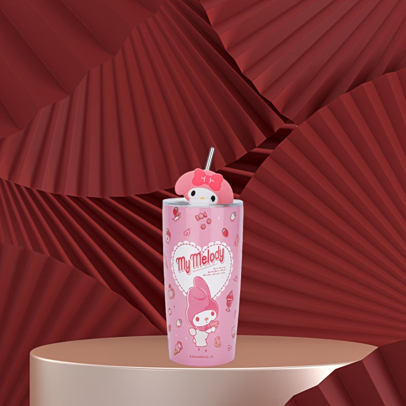 Sanrio Series Kt Cat Yugui Dog Kuromi Melody Outdoor Cup 20.29oz Straw Cup Double-layer Large Capacity Vacuum Cup Car Coffee Cup