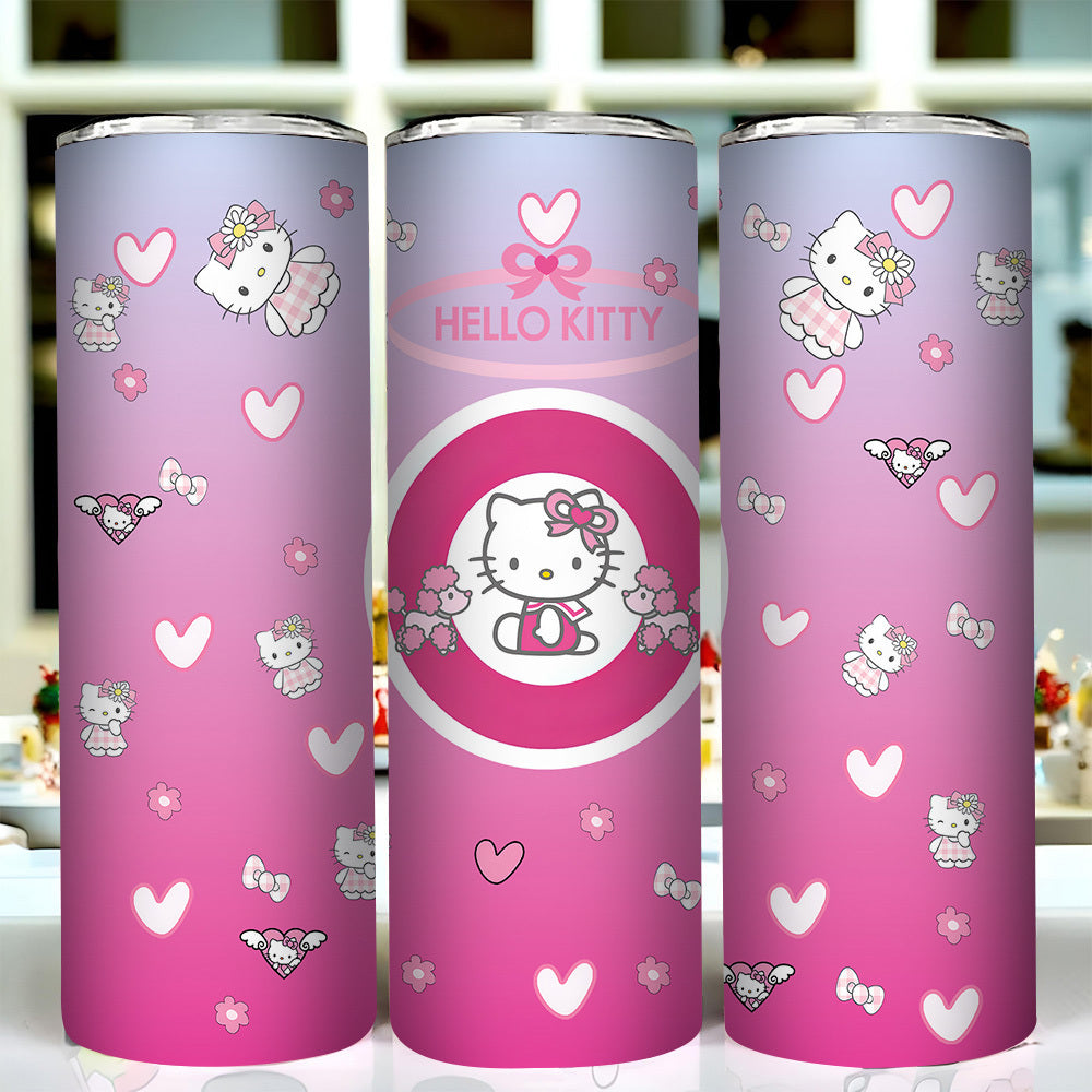 For Hello Kitty Stainless Steel Tumbler with Lid and Straw, 20 oz Insulated Water Bottle, Durable Drinkware, with Lid and Straw for Outdoor, Travel, Birthday, Christmas, New Year, Valentine'S Day Gift