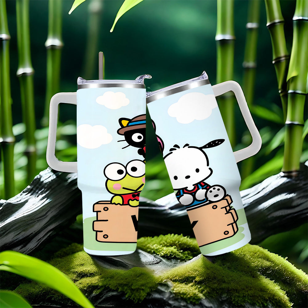 Sanrio Hello Kitty 40oz Insulated Stainless Steel Tumbler with Handle, Lid & Straw - Perfect for Car Travel, Camping, Hiking | Ideal Valentine's Day Gift