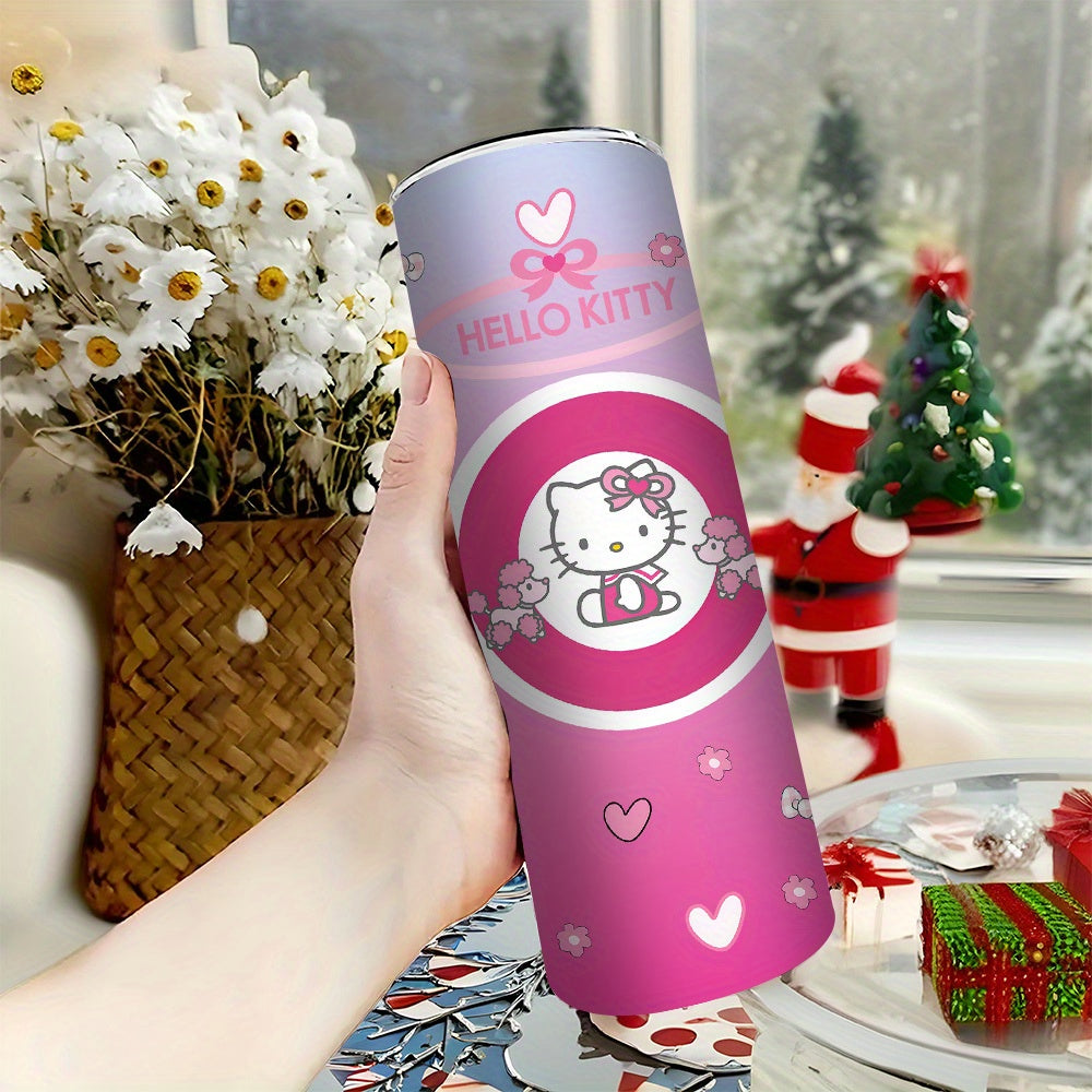 For Hello Kitty Stainless Steel Tumbler with Lid and Straw, 20 oz Insulated Water Bottle, Durable Drinkware, with Lid and Straw for Outdoor, Travel, Birthday, Christmas, New Year, Valentine'S Day Gift