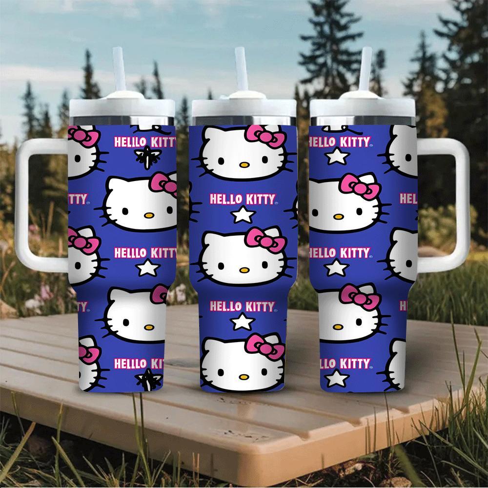 Hello Kitty 40oz Insulated Stainless Steel Tumbler - Double Wall Vacuum Travel Mug with Handle & Straw, Fits Car Cup Holder, Water Bottle