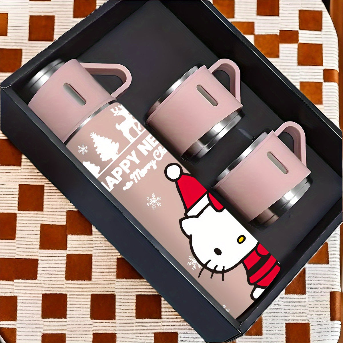 1pc Sanrio Hello Kitty 3-in-1 Vacuum Insulated Bottle, 304 Stainless Steel Coffee Cup with 3 Lids, Non-Skid, Heat Resistant, Washable, Ideal for Hot & Cold Drinks, Perfect for Office, Camping, Indoor Use, Great for Christmas,