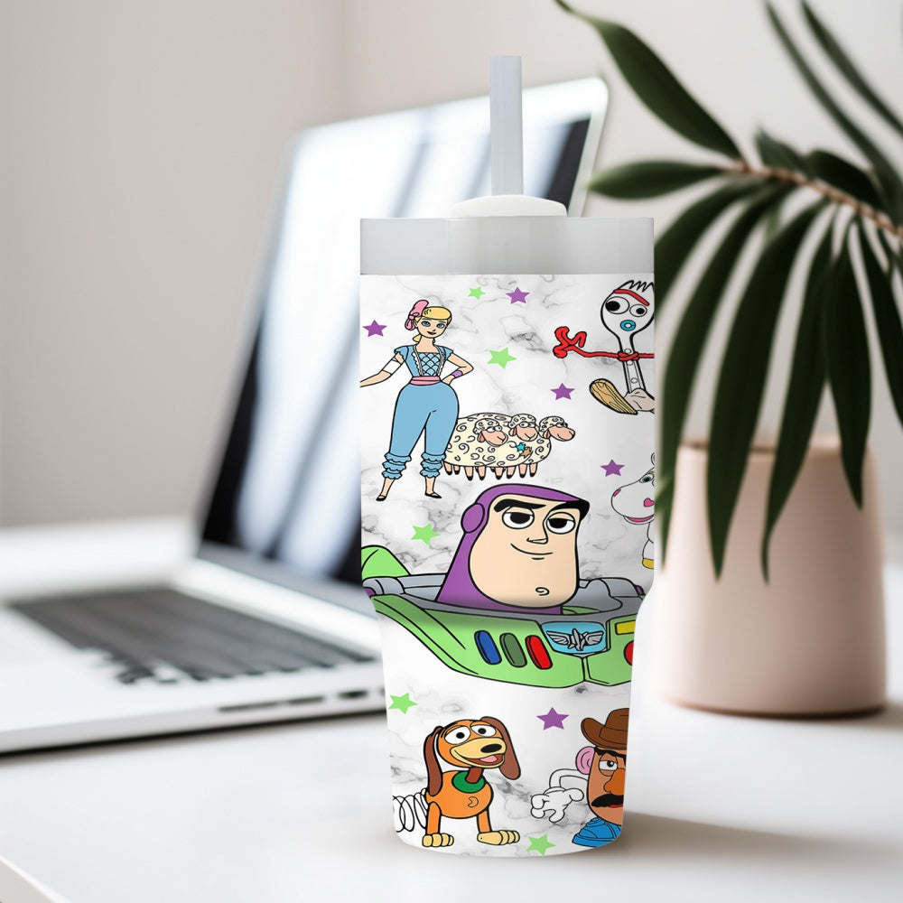 14oz Stainless Steel Tumbler with Straw, Cartoon Character Print, Insulated Hot & Cold Drink Cup, BPS Free, with Hand Wash Only, for Car, Home, Everyday Use, Ideal Gift for Family & Friends, Suitable for Ages 14+
