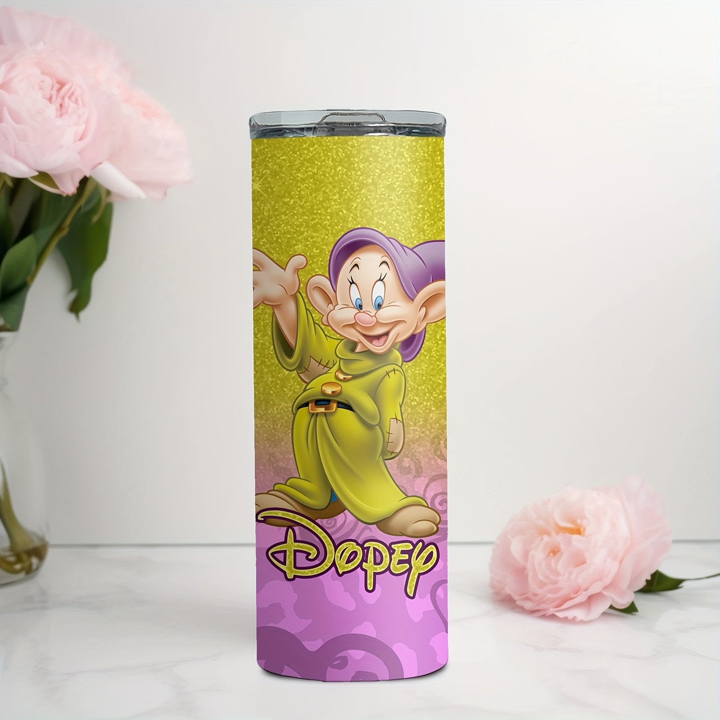 20oz Stainless Steel Tumbler with Dopey Dwarf Cartoon Character - Insulated Travel Cup with Straw, Rust Resistant, Ideal for Camping & Gifting, Removable Lid - UME Christmas Holiday Gift Tumbler