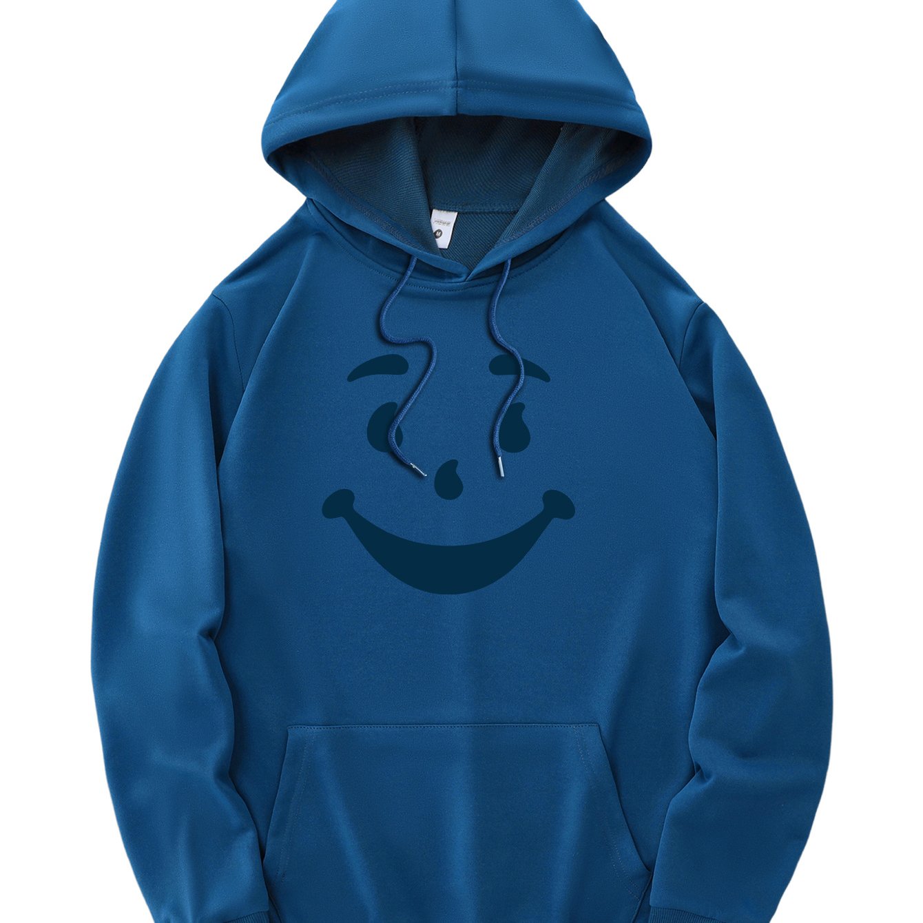 New and trendy thin Men's hooded sweatshirt, casual daily drawstring hooded sweatshirt with personality joyful face pattern, kangaroo pocket, Men's top
