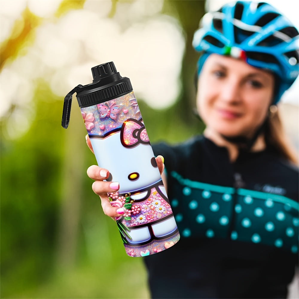 1pc Customized 20oz Hello Kitty Water Bottle, Double-Wall Stainless Steel, Durable Leak-Proof Insulated Tumbler, Perfect for Hiking, Biking, Fitness, Outdoor Travel - Christmas Gift Idea