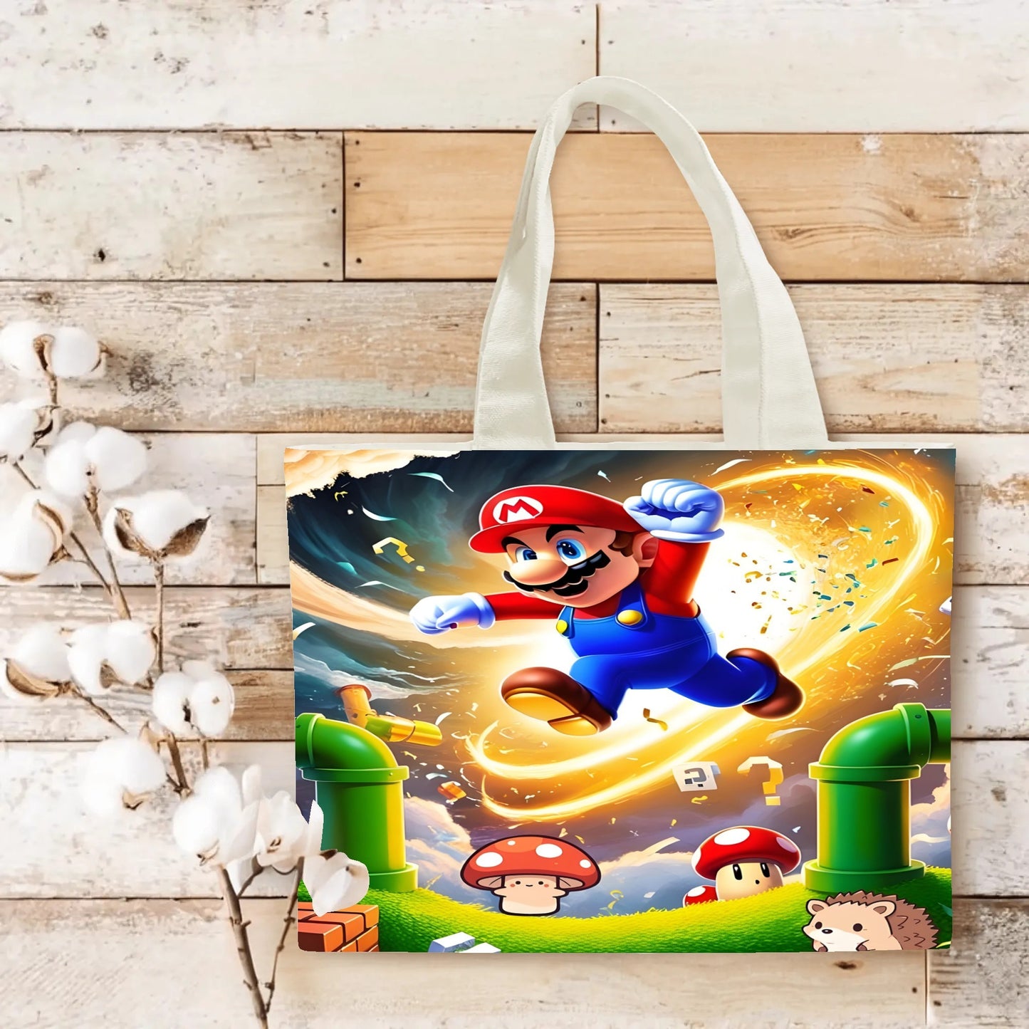 1pc SUPER MARIO Cartoon Print Tote Bag, Large Capacity Polyester Shoulder Bag with Classic Video Game Theme, Ideal for Work, College, Grocery Shopping, Fits Various Occasions Including Birthdays, Housewarming, Bachelor Partie