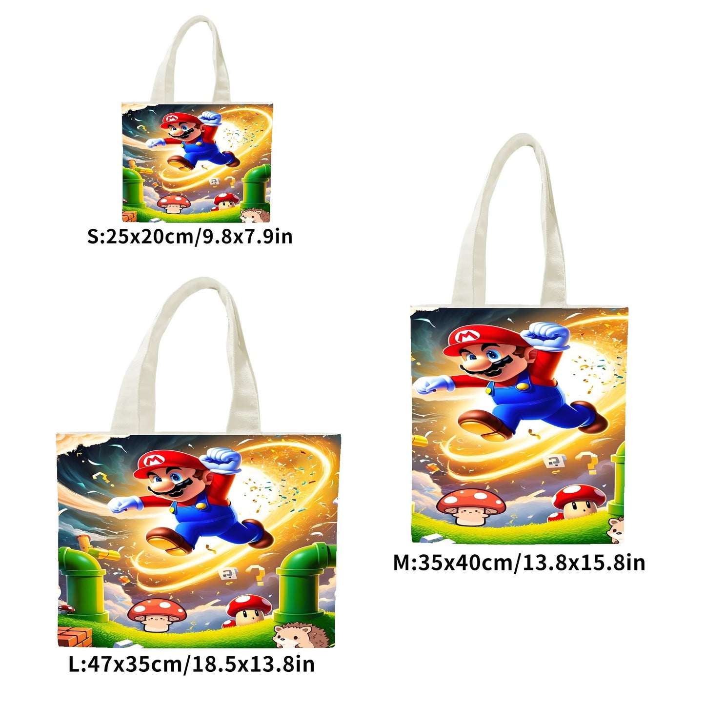 1pc SUPER MARIO Cartoon Print Tote Bag, Large Capacity Polyester Shoulder Bag with Classic Video Game Theme, Ideal for Work, College, Grocery Shopping, Fits Various Occasions Including Birthdays, Housewarming, Bachelor Partie