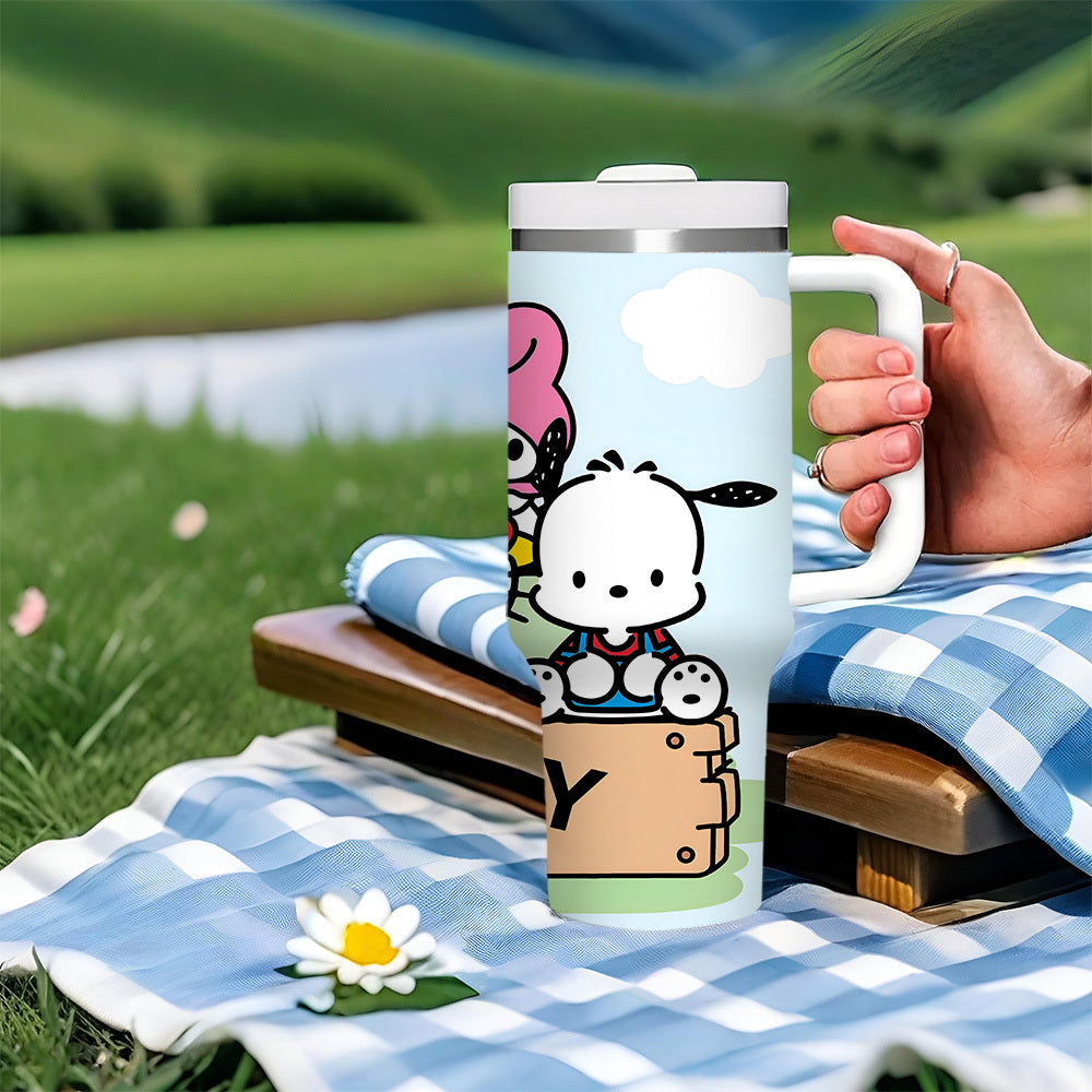 Sanrio Hello Kitty 40oz Insulated Stainless Steel Tumbler with Handle, Lid & Straw - Perfect for Car Travel, Camping, Hiking | Ideal Valentine's Day Gift