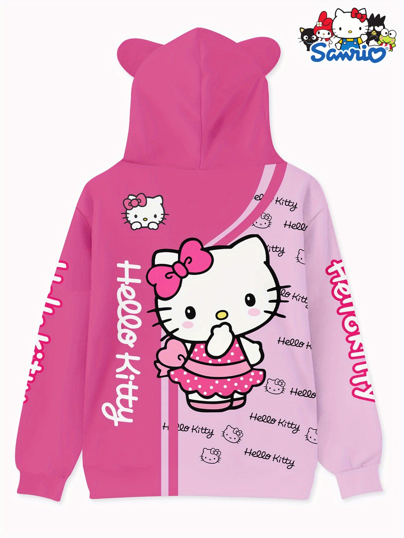 Hello Kitty Cozy Hoodie for Women - Casual Long Sleeve with Pockets, Soft Polyester Knit, Machine Washable - Perfect for Fall/Winter, Novelty Cat, Sweatshirt