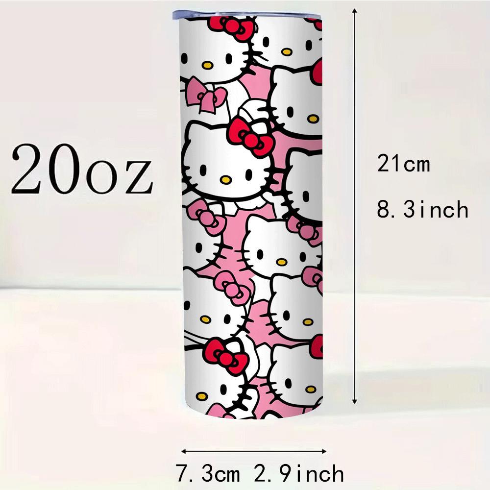 Hello Kitty 20oz Stainless Steel Tumbler with Straw - Perfect for Hot & Cold Drinks, Ideal for Home, Travel & Outdoor Use - Great Gift for Friends, Best for Christmas
