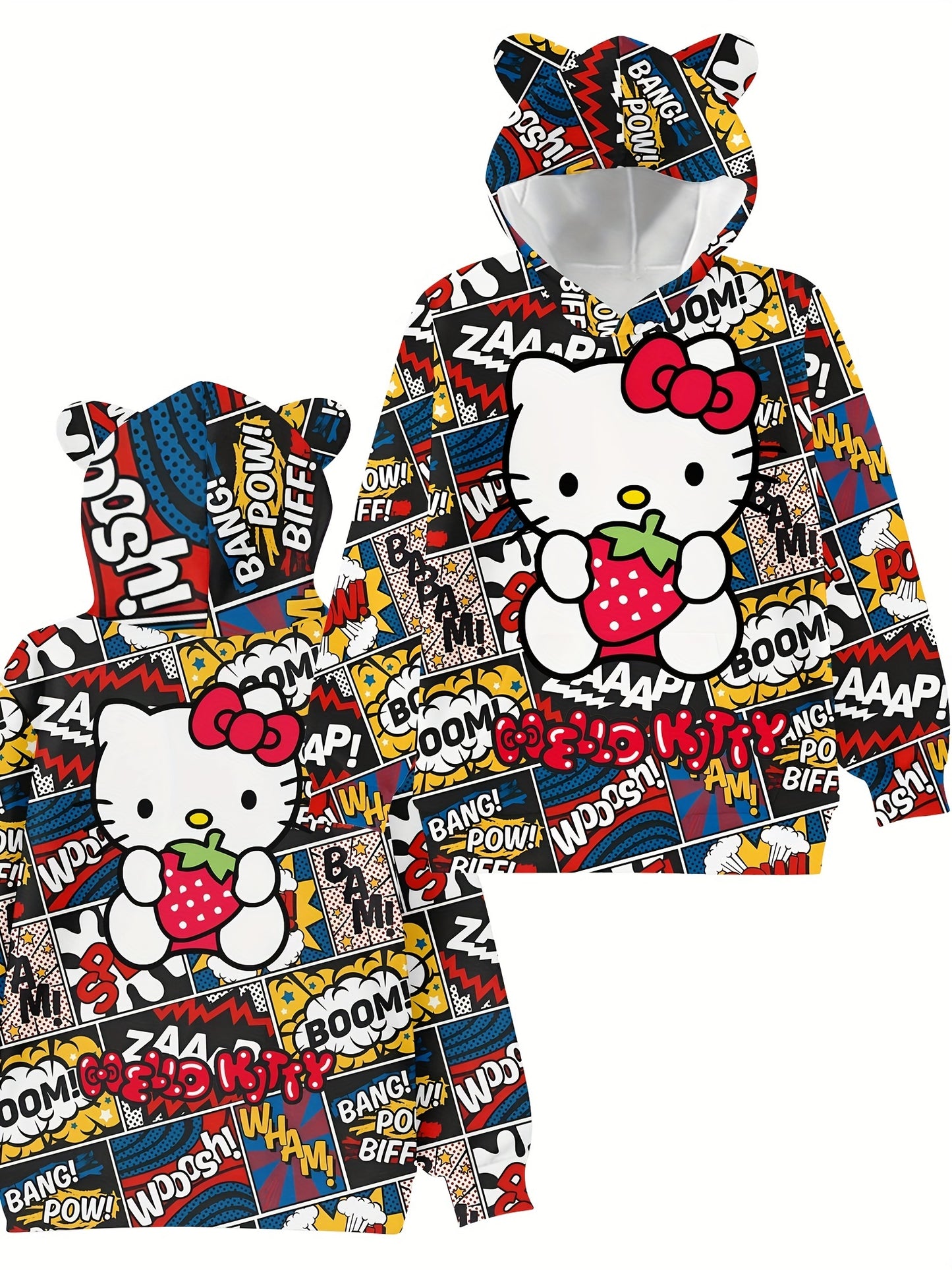 Sanrio Hello Kitty Hoodie for Girls - Cozy & Stylish Long Sleeve Pullover with 3D Cat Ears and Large Pockets, Perfect for All Seasons