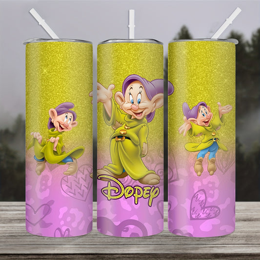 20oz Stainless Steel Tumbler with Dopey Dwarf Cartoon Character - Insulated Travel Cup with Straw, Rust Resistant, Ideal for Camping & Gifting, Removable Lid - UME Christmas Holiday Gift Tumbler
