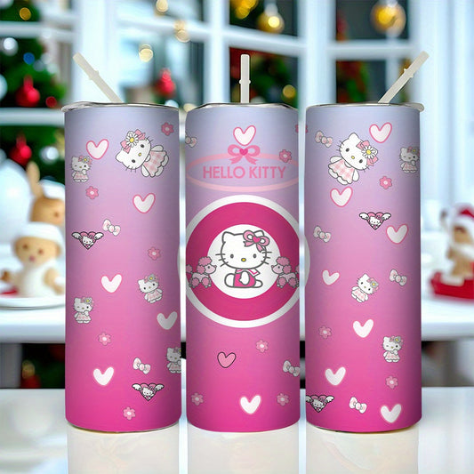 For Hello Kitty Stainless Steel Tumbler with Lid and Straw, 20 oz Insulated Water Bottle, Durable Drinkware, with Lid and Straw for Outdoor, Travel, Birthday, Christmas, New Year, Valentine'S Day Gift