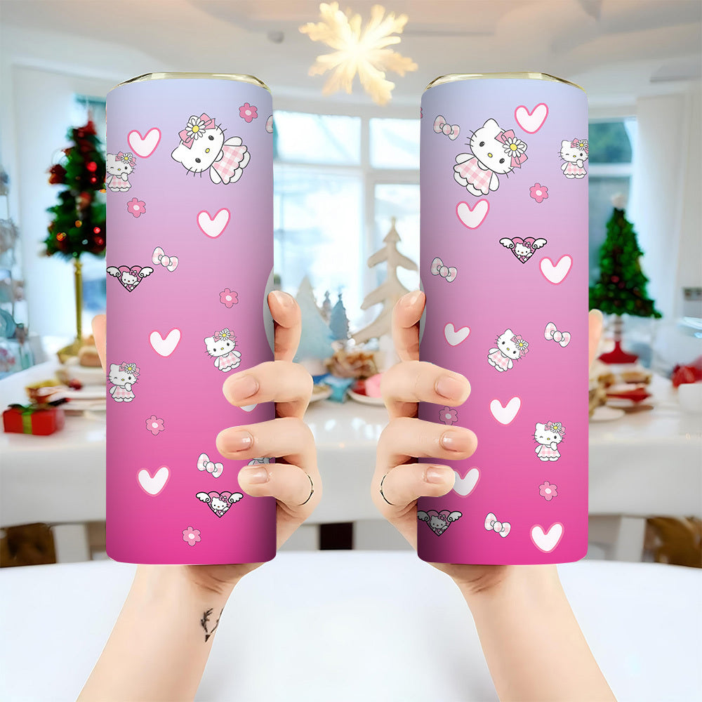 For Hello Kitty Stainless Steel Tumbler with Lid and Straw, 20 oz Insulated Water Bottle, Durable Drinkware, with Lid and Straw for Outdoor, Travel, Birthday, Christmas, New Year, Valentine'S Day Gift