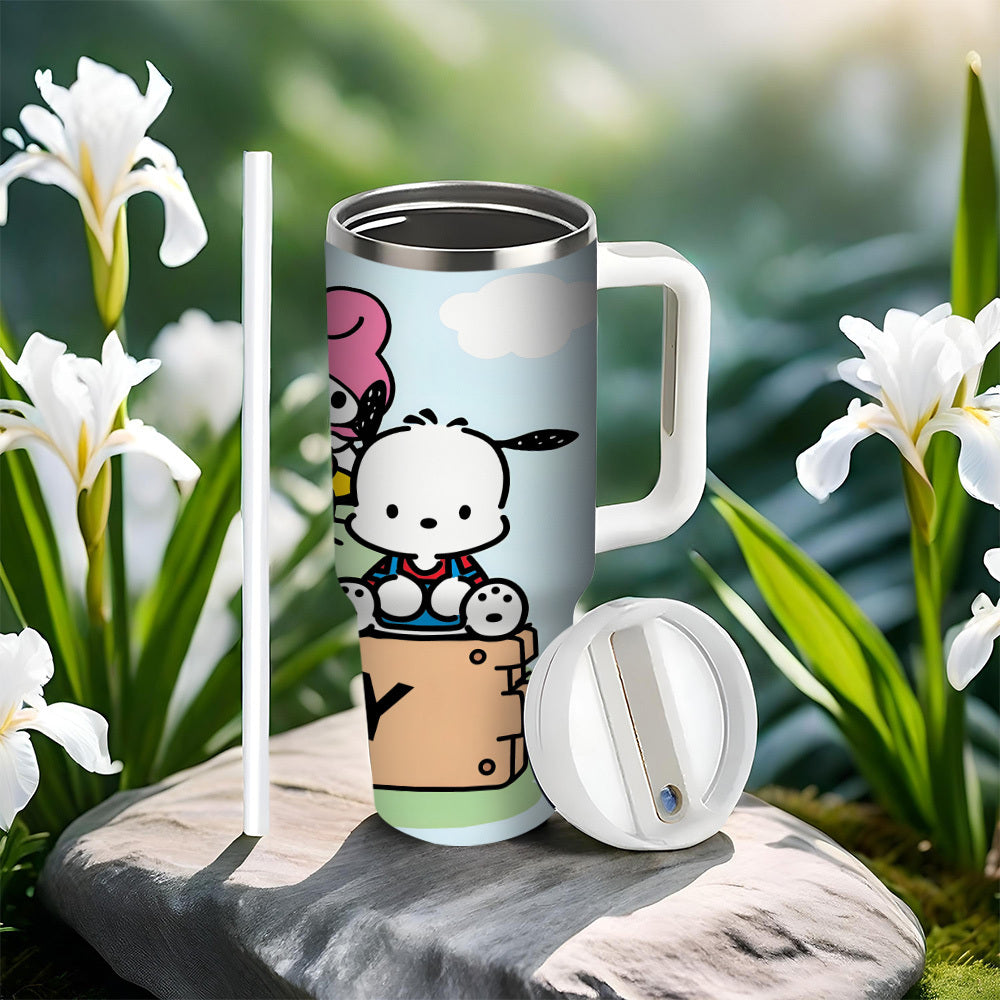 Sanrio Hello Kitty 40oz Insulated Stainless Steel Tumbler with Handle, Lid & Straw - Perfect for Car Travel, Camping, Hiking | Ideal Valentine's Day Gift