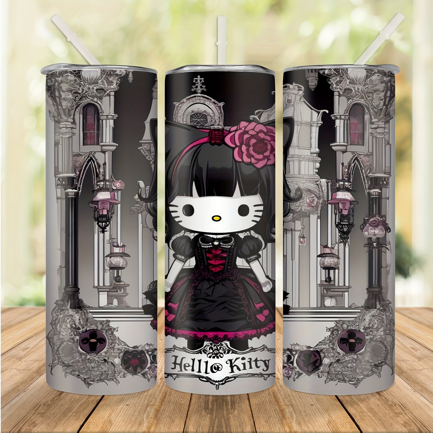 Hello Kitty 20oz Stainless Steel Insulated Tumbler with Straw - Dark Cat Design, Rust-Proof & Detachable Cover, Perfect Gift for Family and Friends