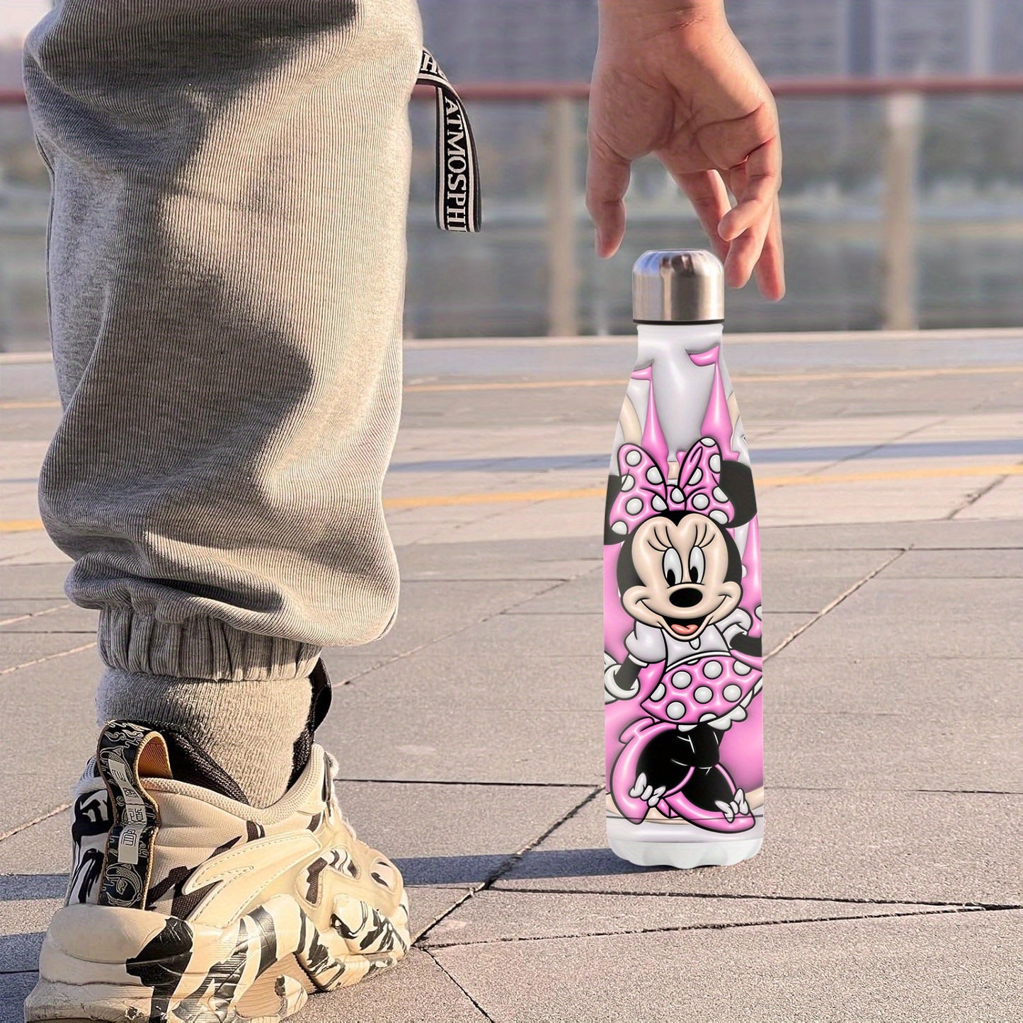 Disney Minnie Mouse 18oz Stainless Steel Insulated Soda Bottle - Leakproof, Double-Walled for Hot & Cold Drinks, Perfect Christmas Gift for Family and Friends