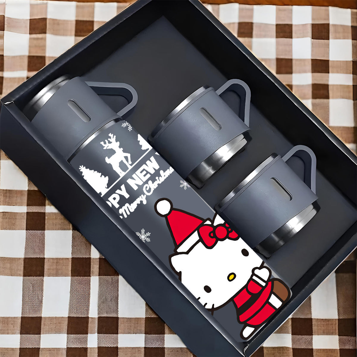1pc Sanrio Hello Kitty 3-in-1 Vacuum Insulated Bottle, 304 Stainless Steel Coffee Cup with 3 Lids, Non-Skid, Heat Resistant, Washable, Ideal for Hot & Cold Drinks, Perfect for Office, Camping, Indoor Use, Great for Christmas,
