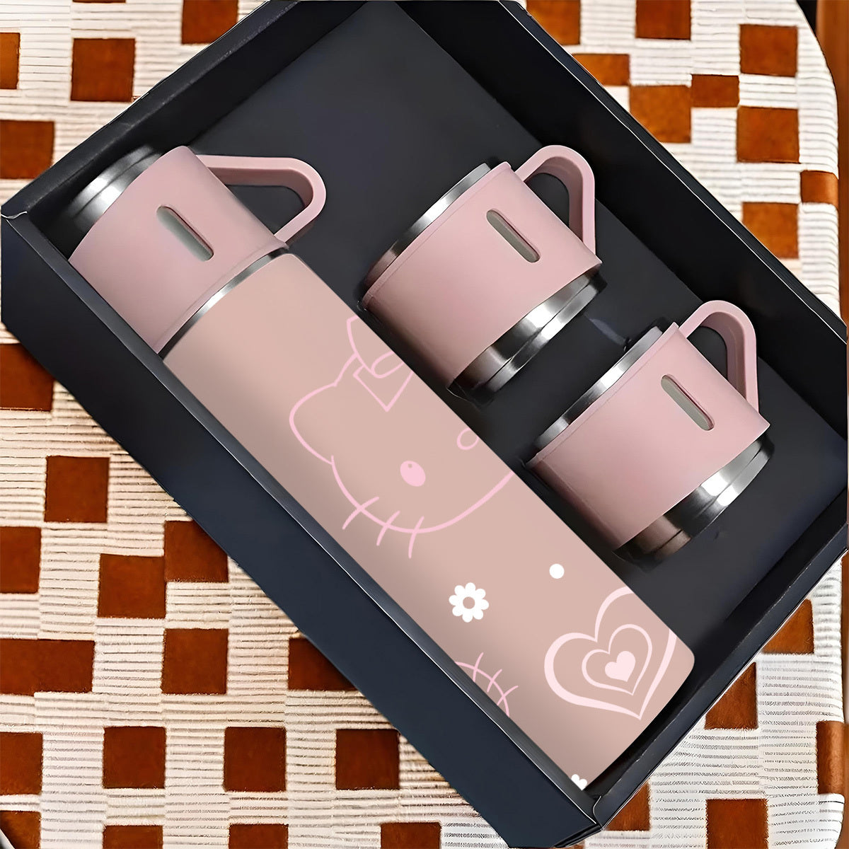 1pc Sanrio Hello Kitty Insulated Water Bottle and Cup Set, 304 Stainless Steel, Non-Skid, Heat Resistant, Washable, Ideal for Office, Camping, Indoor Use - Pink, Grey, Blue