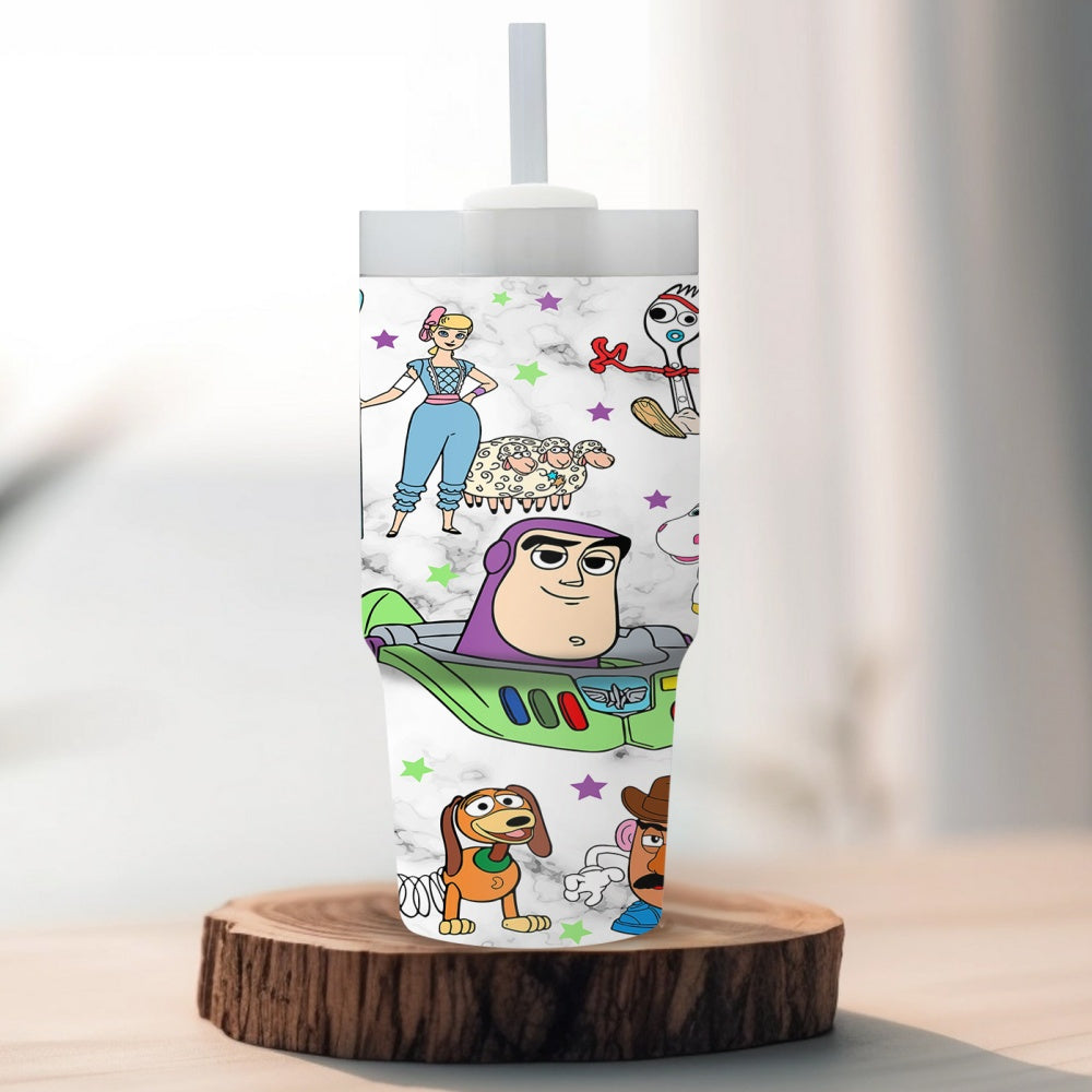 14oz Stainless Steel Tumbler with Straw, Cartoon Character Print, Insulated Hot & Cold Drink Cup, BPS Free, with Hand Wash Only, for Car, Home, Everyday Use, Ideal Gift for Family & Friends, Suitable for Ages 14+