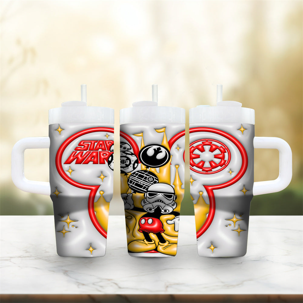 1pc Stainless Steel Tumbler with Handle and Straw, Cartoon Character Design, BPA-Free, Leak-Proof, Ideal for Coffee & Cold Drinks, with Handle and Straw, for Family & Friends, Perfect Gift for Christmas, Halloween, Valentine'