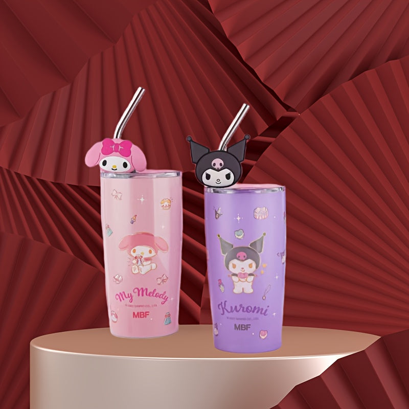 Sanrio Series Kt Cat Yugui Dog Kuromi Melody Outdoor Cup 20.29oz Straw Cup Double-layer Large Capacity Vacuum Cup Car Coffee Cup