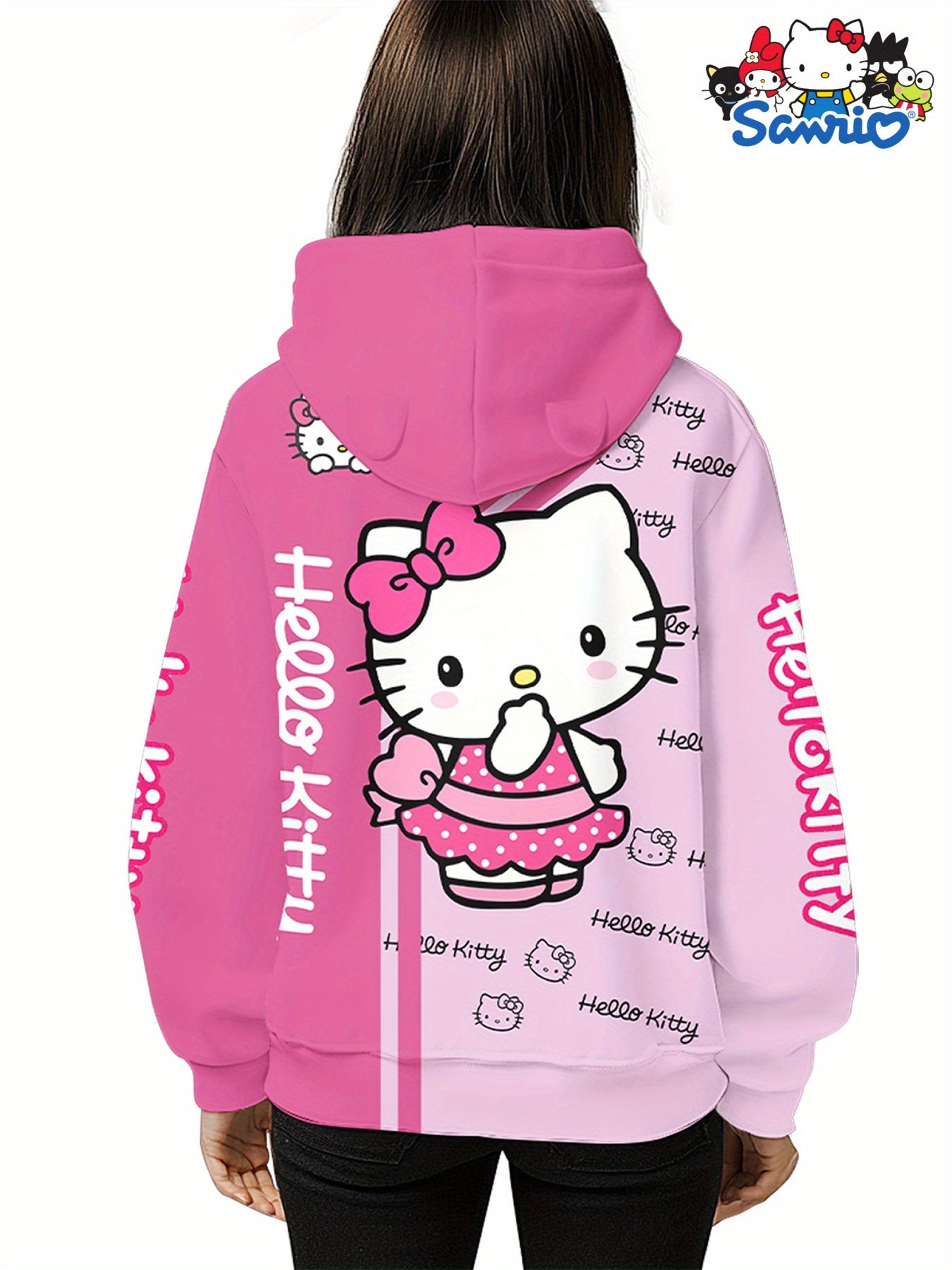 Hello Kitty Cozy Hoodie for Women - Casual Long Sleeve with Pockets, Soft Polyester Knit, Machine Washable - Perfect for Fall/Winter, Novelty Cat, Sweatshirt
