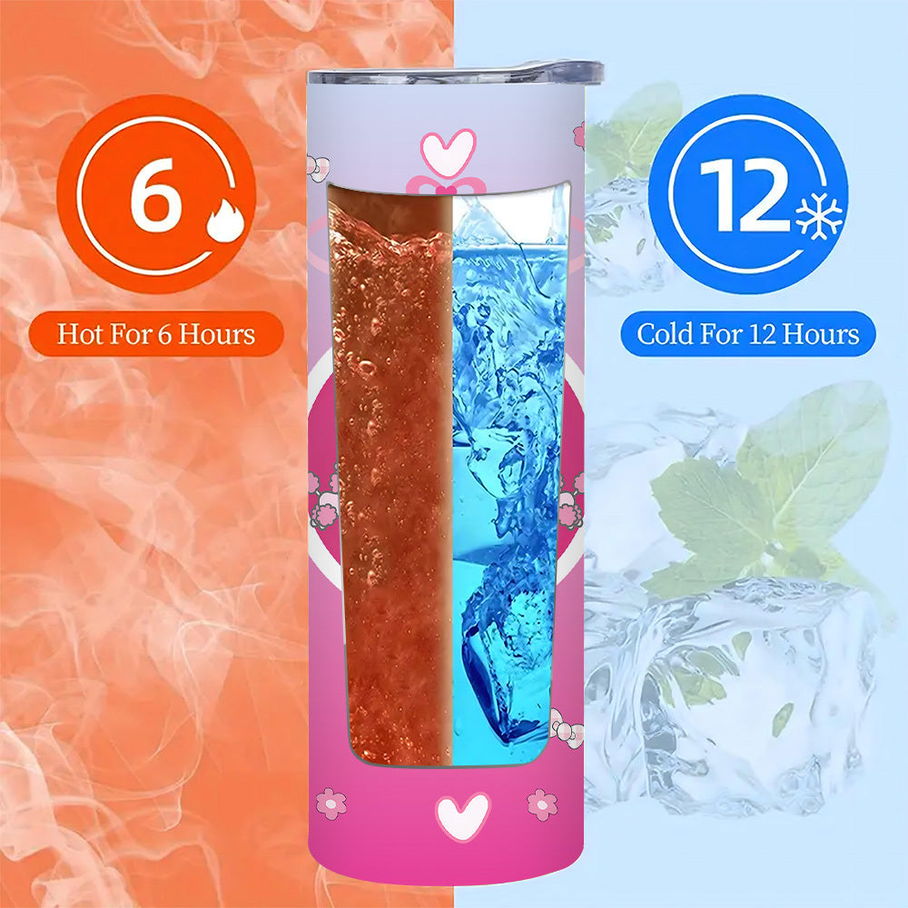 For Hello Kitty Stainless Steel Tumbler with Lid and Straw, 20 oz Insulated Water Bottle, Durable Drinkware, with Lid and Straw for Outdoor, Travel, Birthday, Christmas, New Year, Valentine'S Day Gift