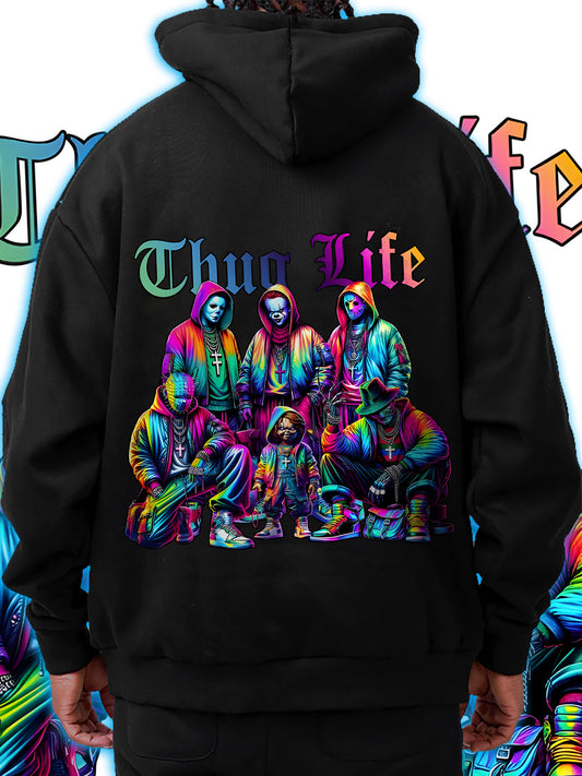 1pc Thug Life Graphic Hoodie for Men - Casual Polyester Pullover with Digital Print, Long Sleeve, Hooded, Regular Fit, All Seasons Comfort Hoodie