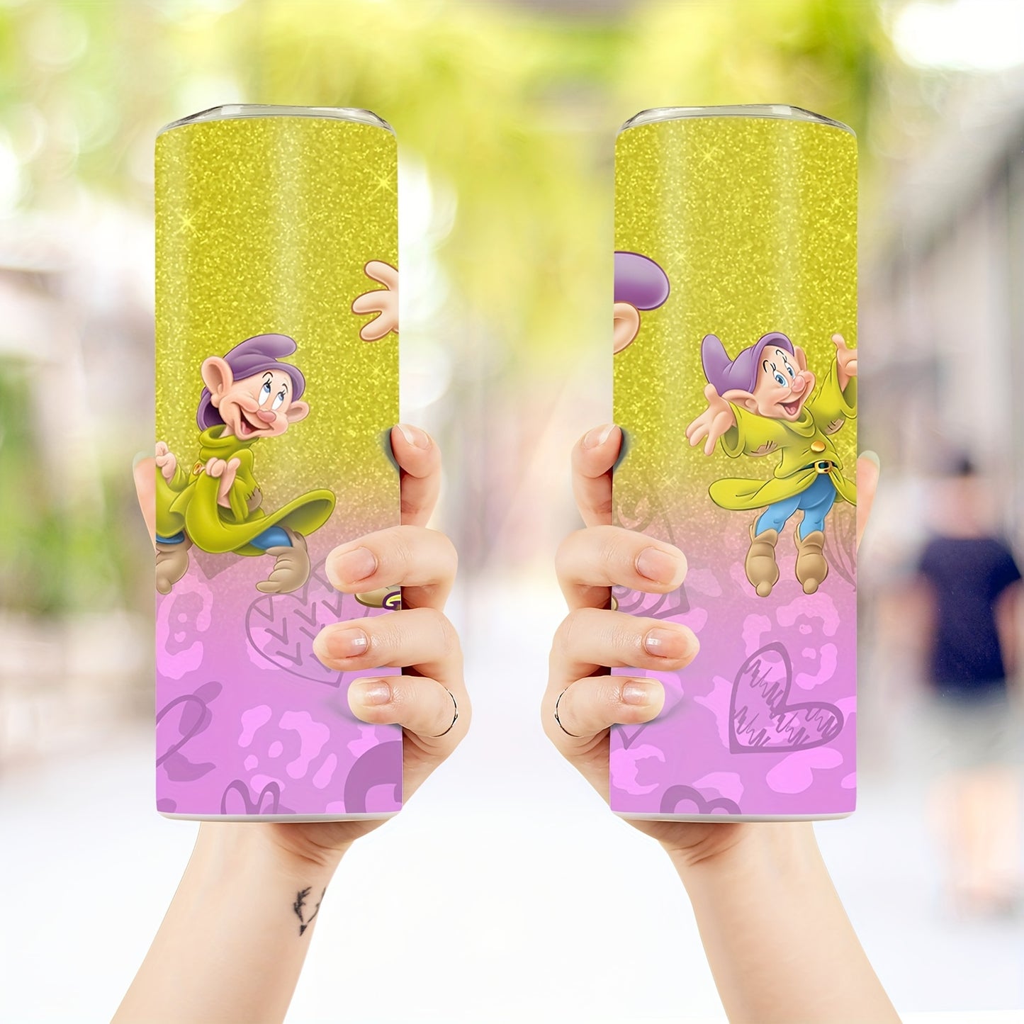 20oz Stainless Steel Tumbler with Dopey Dwarf Cartoon Character - Insulated Travel Cup with Straw, Rust Resistant, Ideal for Camping & Gifting, Removable Lid - UME Christmas Holiday Gift Tumbler