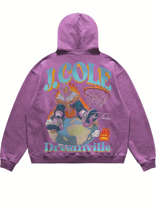 Retro Washed J Cole Street Basketball Flame Funny Men's Hoodie